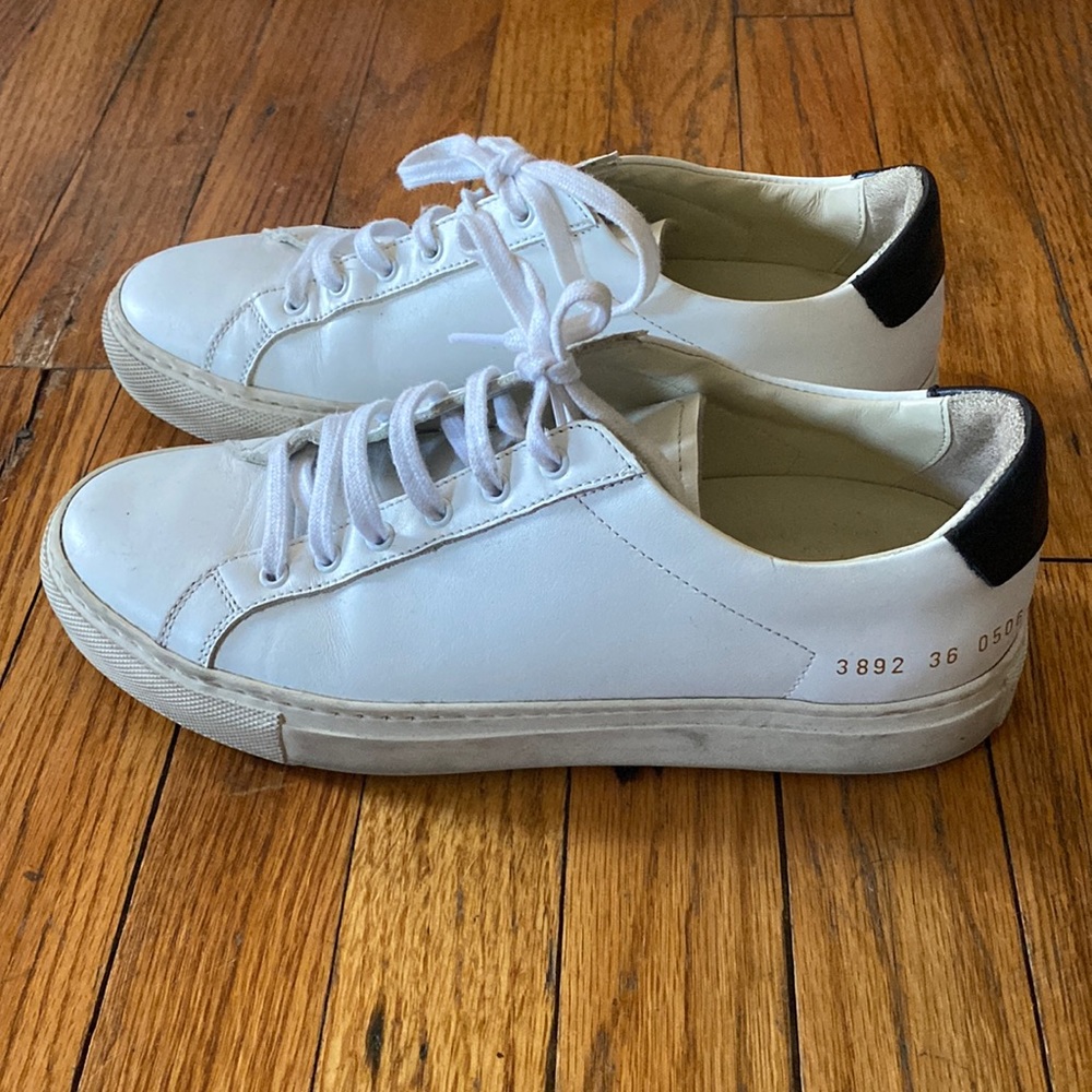 Woman by Common Projects White with Black Leather Sneakers